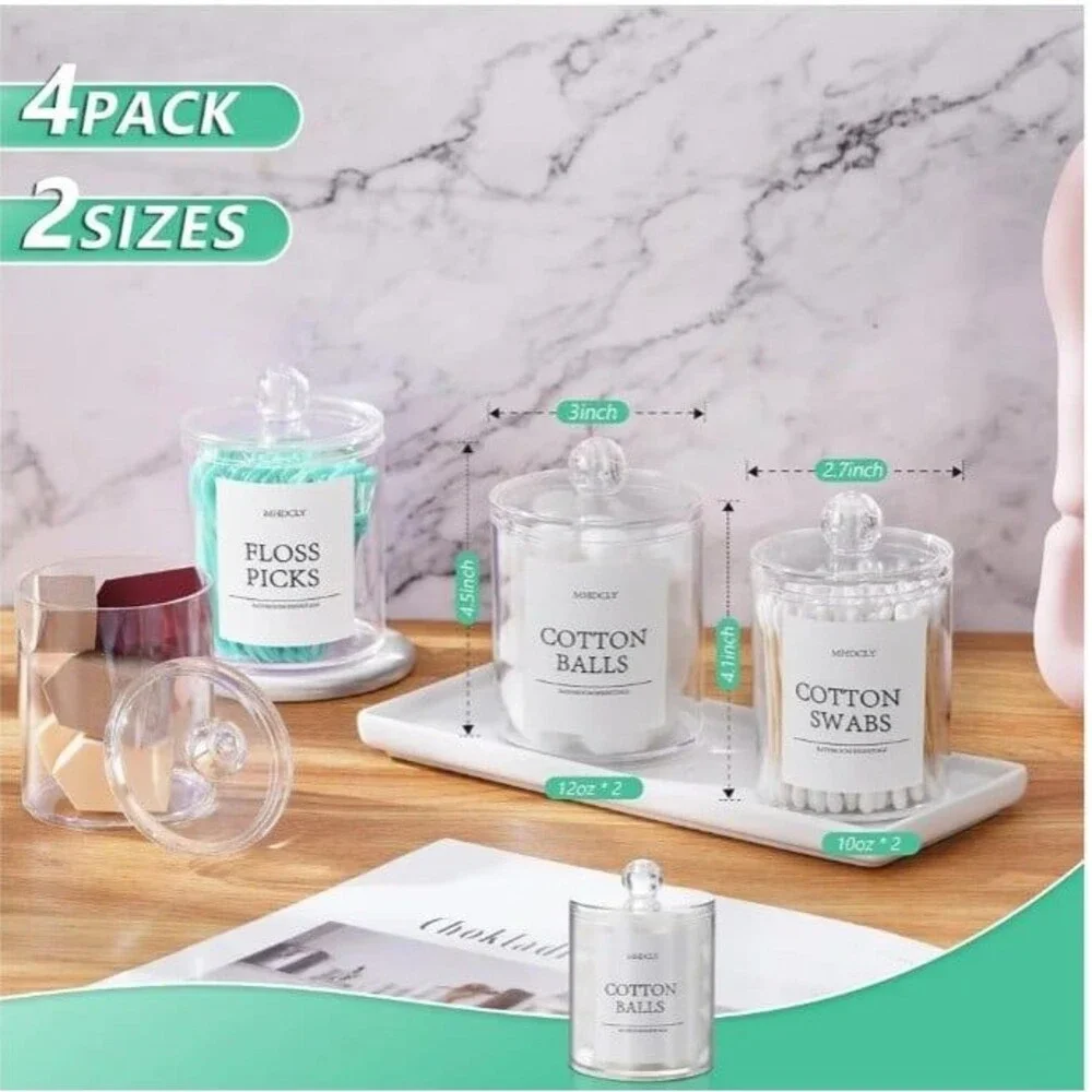 New! 4 PC Clear Plastic Bathroom Organizer Set